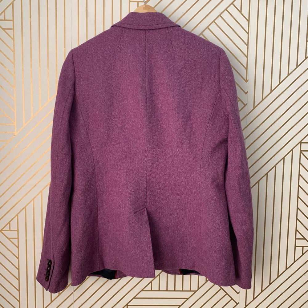 J. Crew 100% Wool Hack-ing Jacket Herringbone 
Tweed purple leather buttons 14 - Picture 7 of 9